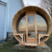 Tranquility MP Barrel Sauna view from outside with entire sauna in frame