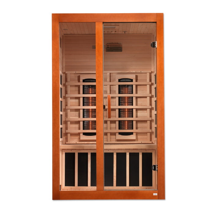 Golden Designs Dynamic Full Spectrum Santiago FAR Infrared Sauna w/ Dark Honey Hemlock Wood