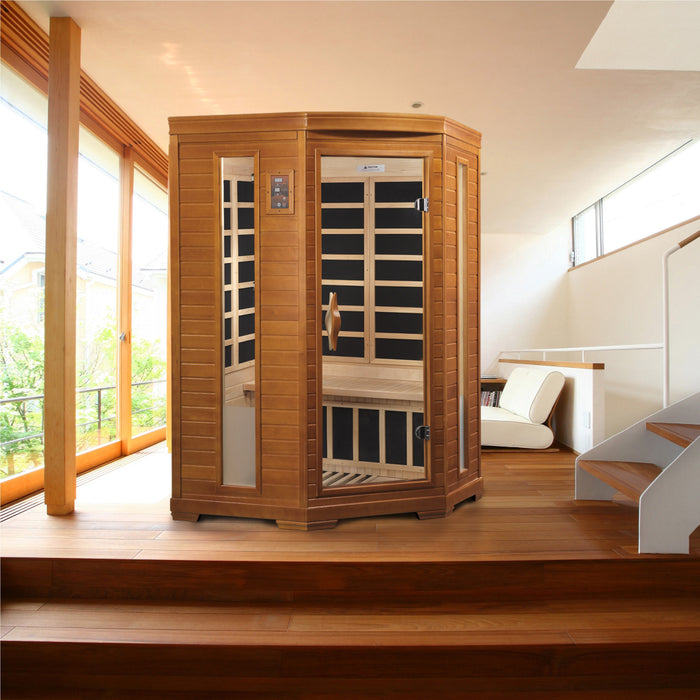 Golden Designs Dynamic Heming Elite FAR Infrared Sauna Corner Unit with Hemlock Wood