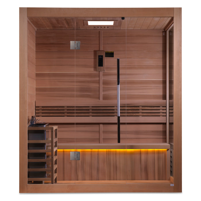 Golden Designs Forssa 3-Person Traditional Sauna Corner Unit w/ Red Cedar