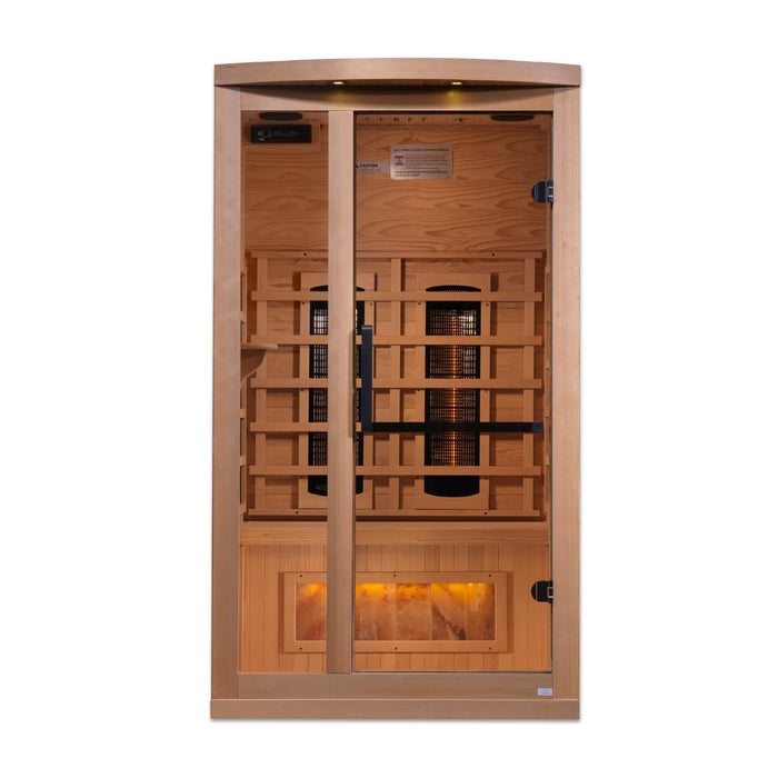 Golden Designs 1-2-Person Full Spectrum PureTech Near Zero EMF FAR Infrared Sauna w/ Himalayan Salt Bar