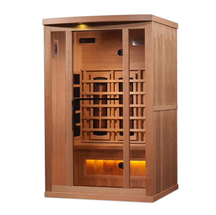 Golden Designs Near Zero EMF 2-Person Full Spectrum PureTech Infrared Sauna w/ Himalayan Salt Bar