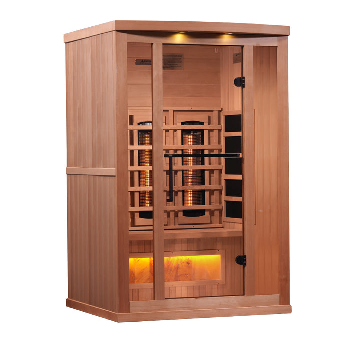 Golden Designs Near Zero EMF 2-Person Full Spectrum PureTech Infrared Sauna w/ Himalayan Salt Bar