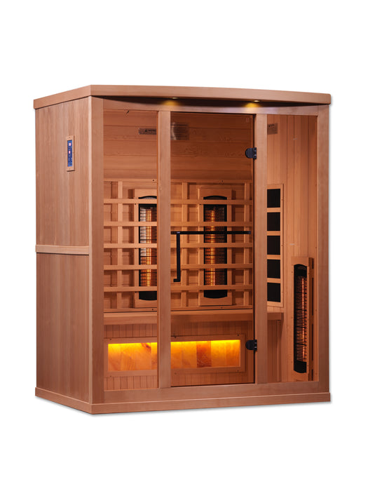 Golden Designs Near Zero EMF 3-Person Full Spectrum PureTech Infrared Sauna w/ Himalayan Salt Bar