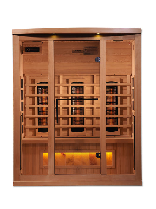 Golden Designs Near Zero EMF 3-Person Full Spectrum PureTech Infrared Sauna w/ Himalayan Salt Bar