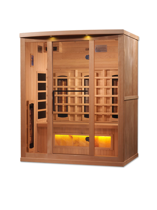 Golden Designs Near Zero EMF 3-Person Full Spectrum PureTech Infrared Sauna w/ Himalayan Salt Bar