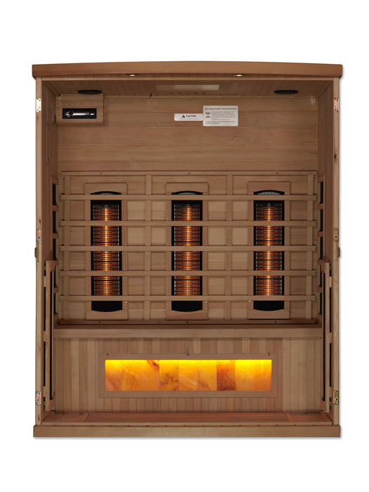 Golden Designs Near Zero EMF 3-Person Full Spectrum PureTech Infrared Sauna w/ Himalayan Salt Bar