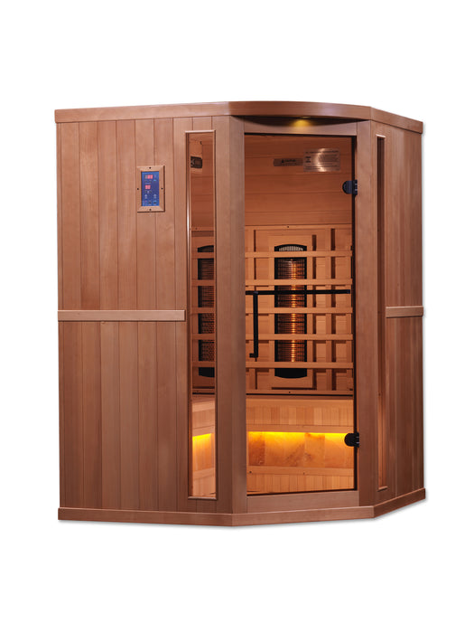 Golden Designs 3-Person Full Spectrum PureTech FAR Infrared Sauna Corner Unit w/ Himalayan Salt Bar