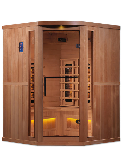 Golden Designs 3-Person Full Spectrum PureTech FAR Infrared Sauna Corner Unit w/ Himalayan Salt Bar