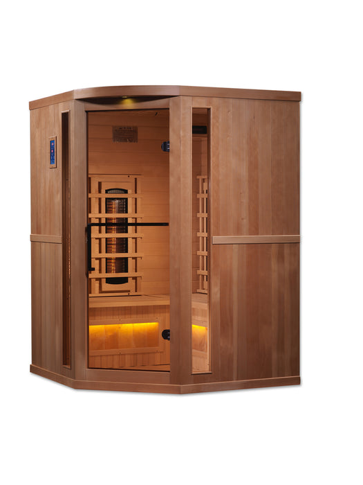 Golden Designs 3-Person Full Spectrum PureTech FAR Infrared Sauna Corner Unit w/ Himalayan Salt Bar