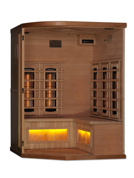 Golden Designs 3-Person Full Spectrum PureTech FAR Infrared Sauna Corner Unit w/ Himalayan Salt Bar