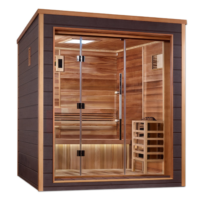 Golden Designs Drammen 3-Person Indoor/Outdoor Traditional Sauna w/ Red Cedar Wood