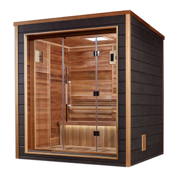 Golden Designs Drammen 3-Person Indoor/Outdoor Traditional Sauna w/ Red Cedar Wood