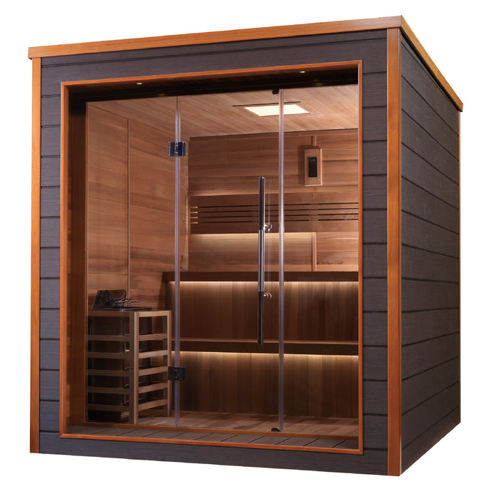 Golden Designs Bergen 6-Person Traditional Traditional Sauna w/ All-Weather Exterior & Red Cedar Wood Interior