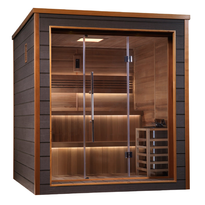 Golden Designs Bergen 6-Person Traditional Traditional Sauna w/ All-Weather Exterior & Red Cedar Wood Interior