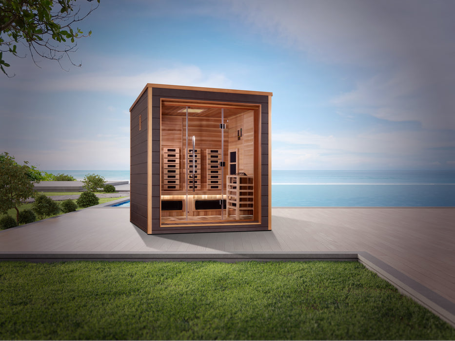 Golden Designs Visby 3-Person Indoor/Outdoor Full Spectrum PureTech Hybrid Sauna w/ Red Cedar Wood