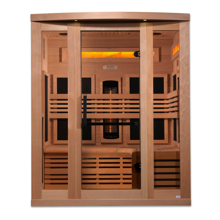 Golden Designs 3-Person PureTech Full Spectrum Infrared Sauna w/ Himalayan Salt Bar