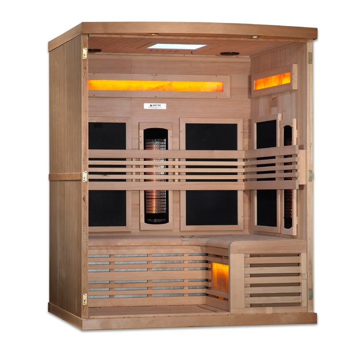 Golden Designs 3-Person PureTech Full Spectrum Infrared Sauna w/ Himalayan Salt Bar