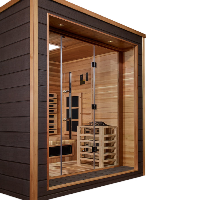 Golden Designs Visby 3-Person Indoor/Outdoor Full Spectrum PureTech Hybrid Sauna w/ Red Cedar Wood