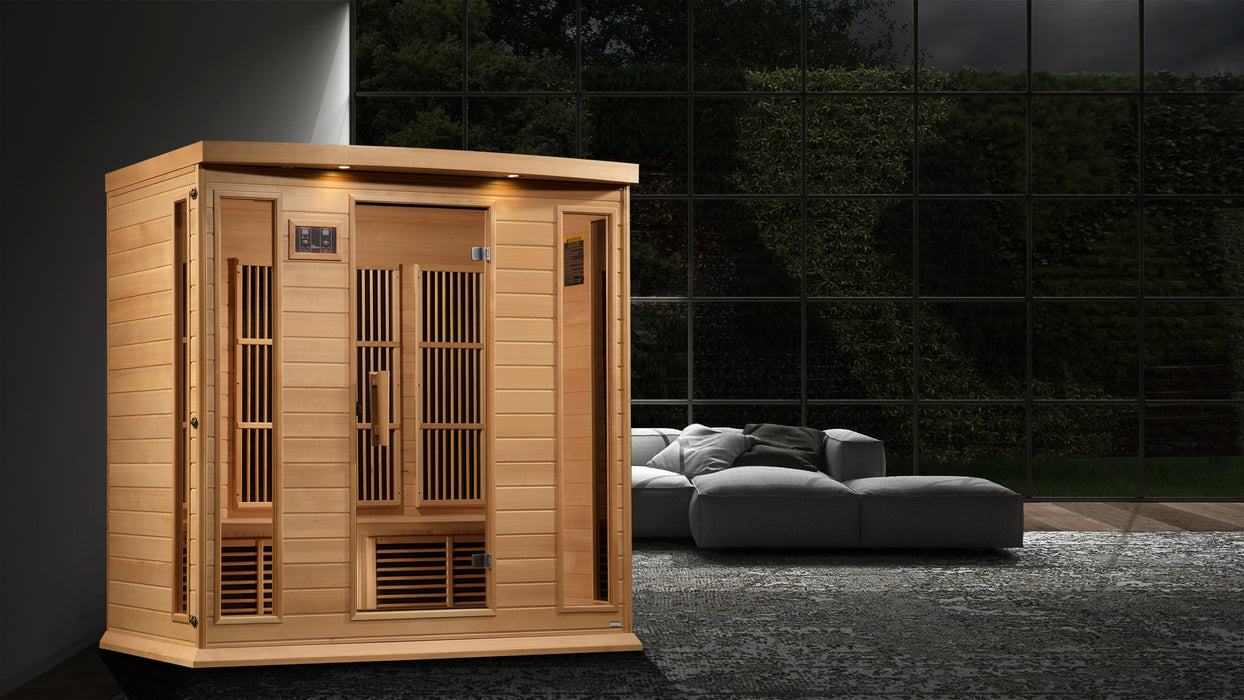 Golden Designs Maxxus 4-Person FAR Infrared Sauna Corner Unit w/ Hemlock Wood