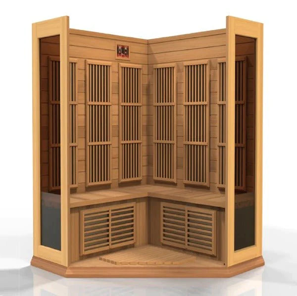 Golden Designs Maxxus Full Spectrum 3-Person FAR Infrared Sauna Corner Unit w/ Red Cedar Wood