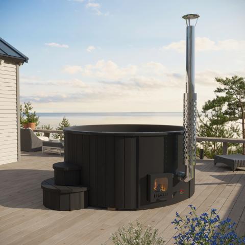 SaunaLife Model S4B Wood-Fired Hot Tub lifestyle shot